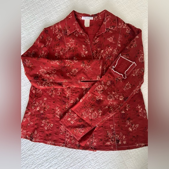 MAXI SKIRT & BLOUSE SET / COTTON / RED FLORAL / VINTAGE / BOHO / MED - LG - Picture 3 of 13